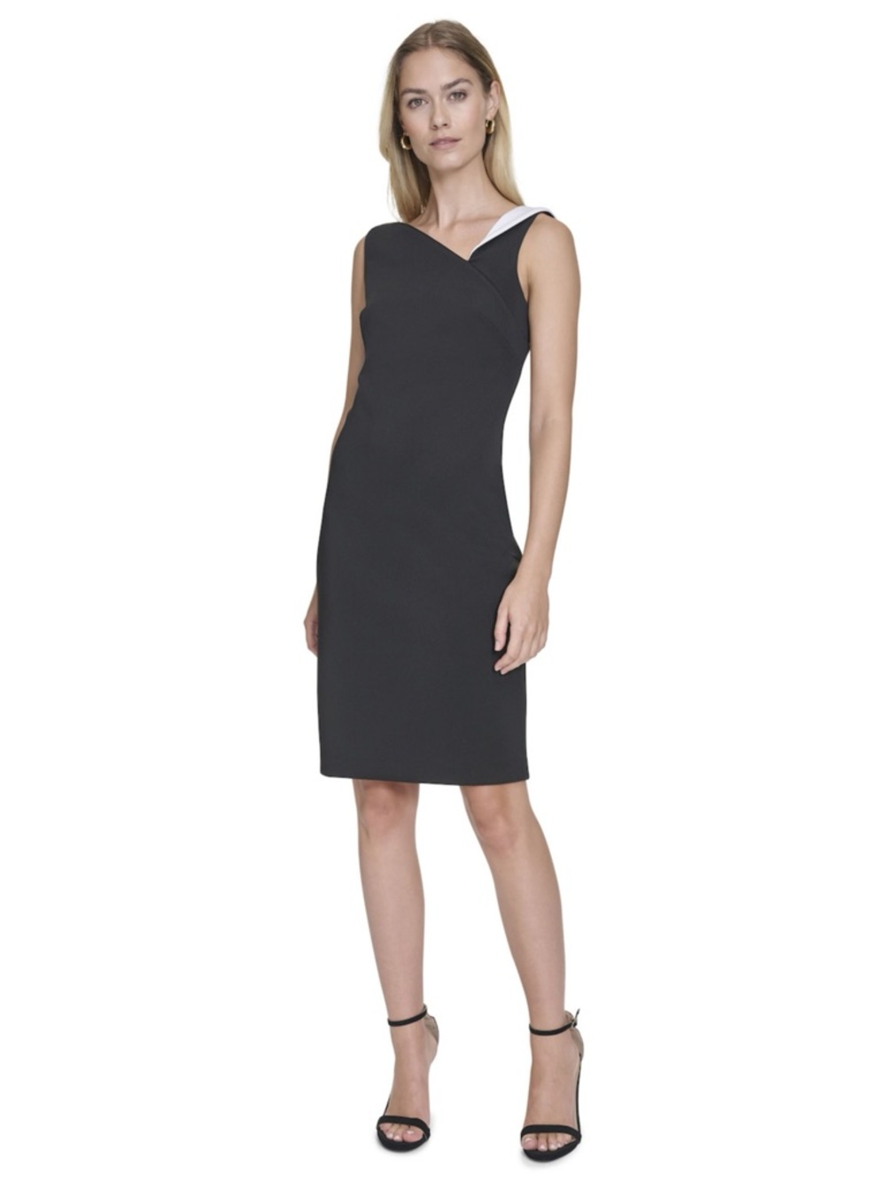 Calvin Klein One-Shoulder Black Sheath Dress with side Zip